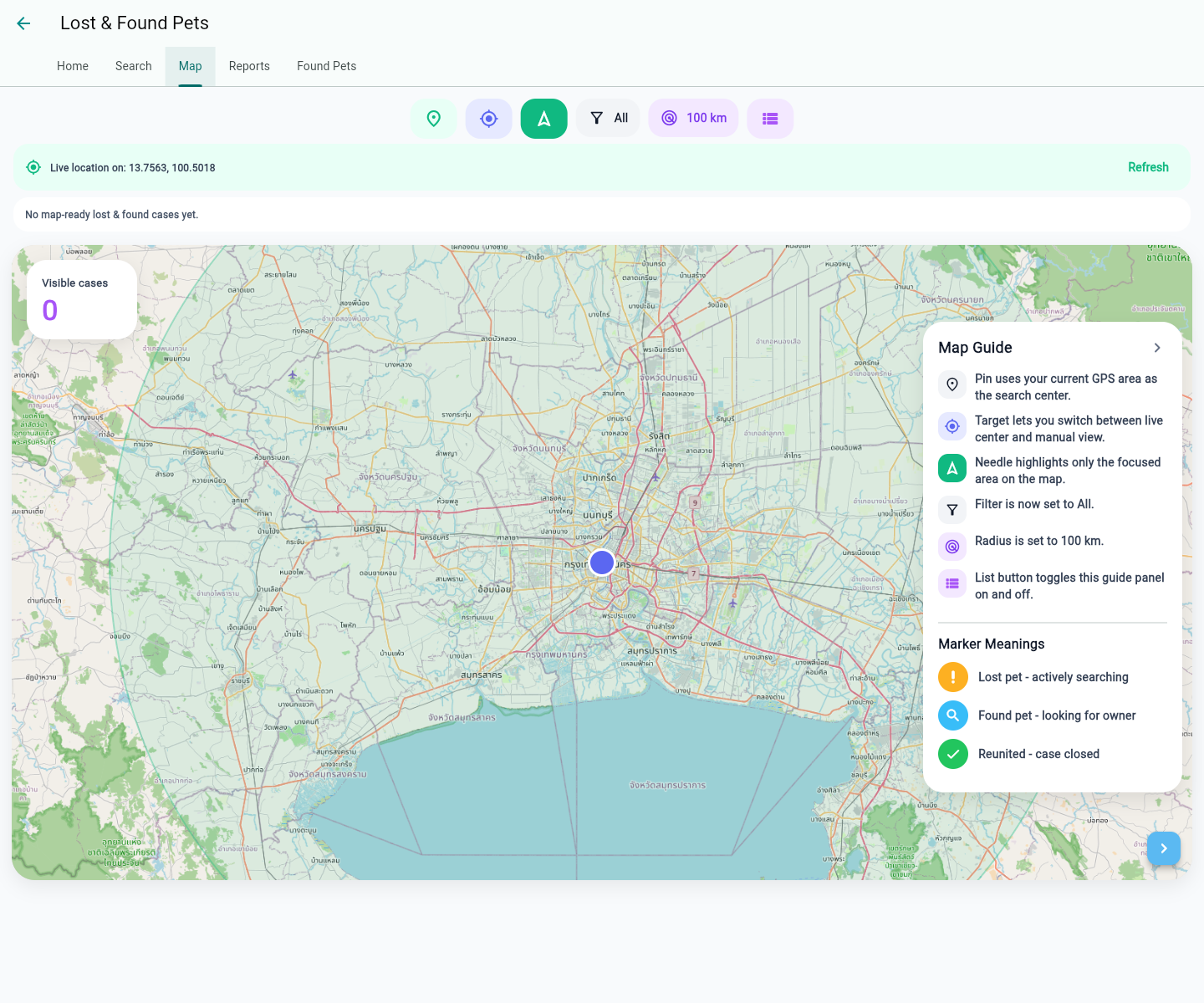 PetVerse lost and found map screenshot